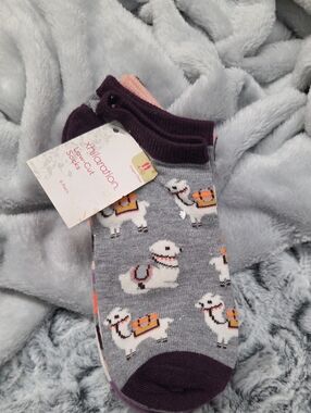 Xhilaration Gray Low-Cut Llama Socks with Purple Accents